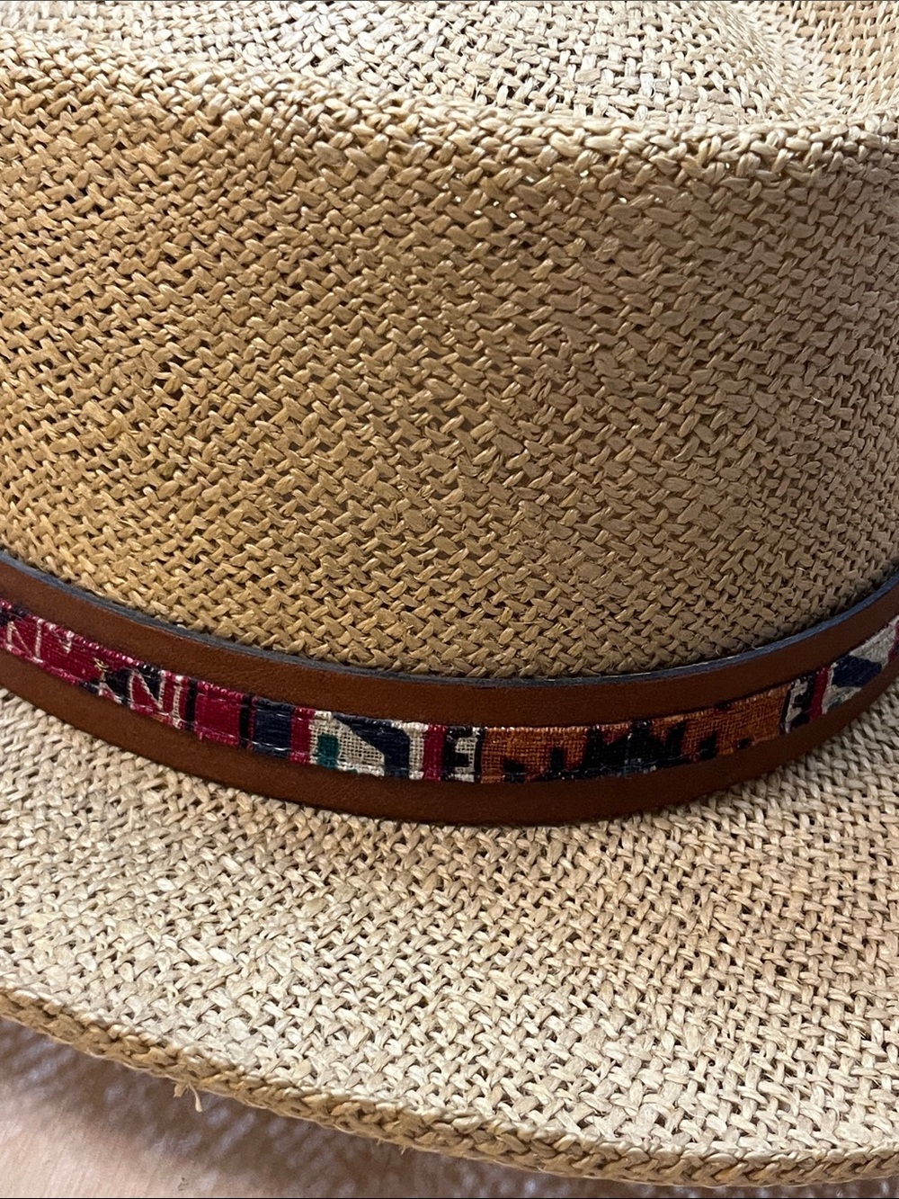 Vintage UNIHAT by TEXACE Sand Hills Straw Golf Hat w/Fabric & Leather Trim Band - Picture 7 of 16